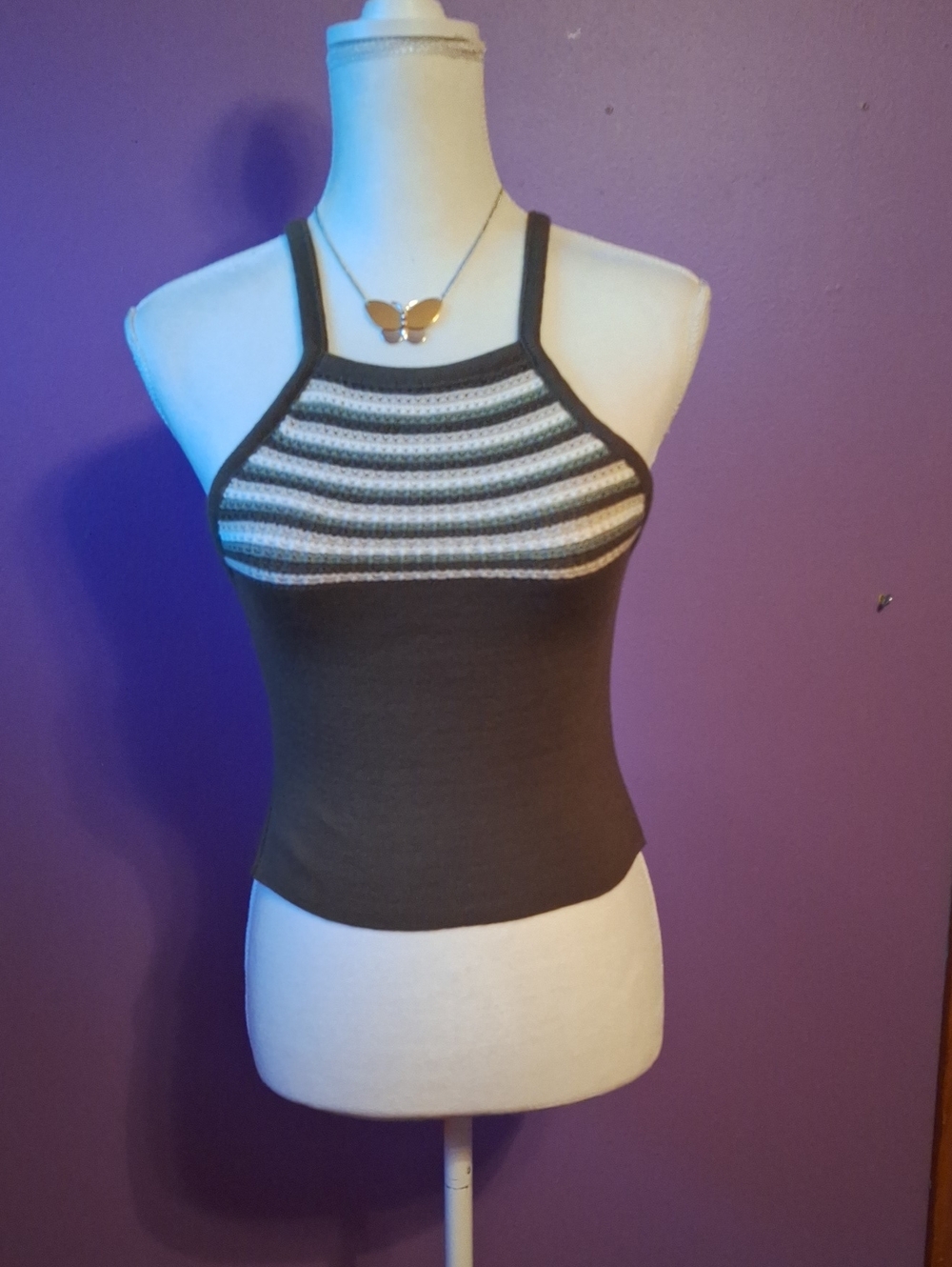 Brown, Tan, & Olive Green Striped Crop Tank Top